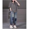 Summer Plus Size Cotton Short Sleeved Women's Retro Floral Cotton T-Shirt with Pocket