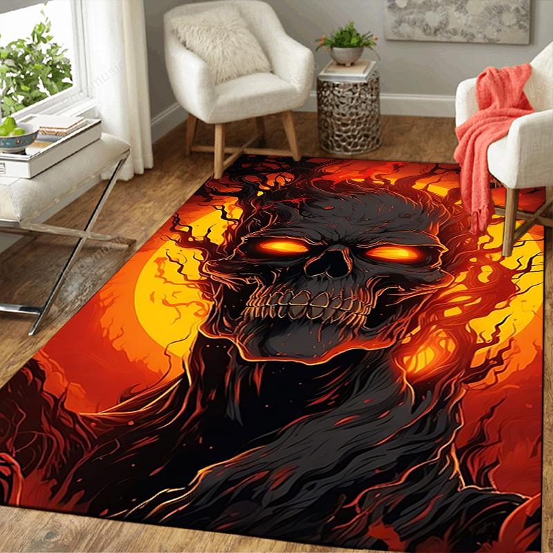 1Pc Hellish Skull Portrait Rug, Office Carpet Indoor Outdoor Doormat, Non-Slip, Comfortable, Living, Christmas Halloween, Xmas Gift G189