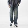 Retro loose American street jeans men's and women's casual fat mopping pants washed blue retro straight pants