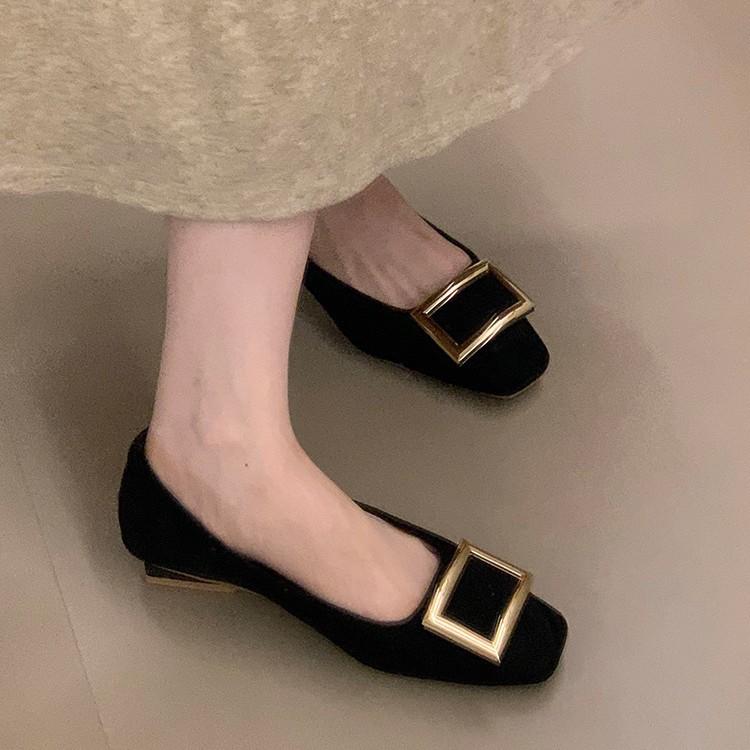 2025 New Metal French Square Buckle Light Mouth Single Shoes Women's Thick Heel Square Head Play Fairy Style Mary Jane Commuter Shoes