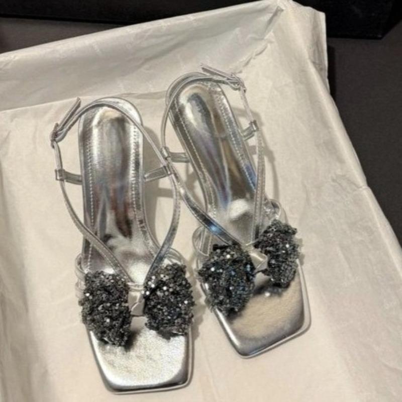 Fashion Summer New Butterfly Shiny Tassel Niche Design Outfit Square-toe Casual Non-slip Wear-resistant Explosive Sandals
