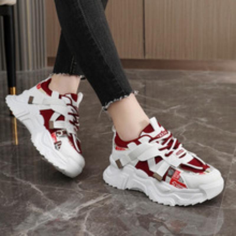 Mesh Breathable Soft Bottom Comfort Running Shoes Women Leather Anti-slip Height Increasing Shoes Thick Sole Zapatillas De Mujer