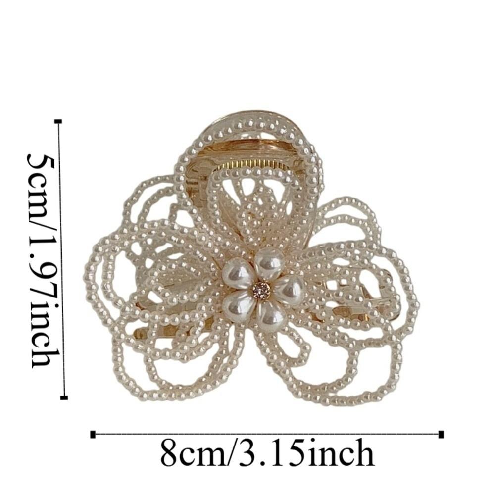 Waterproof Pearls Flower Shark Clip Elegant Sweet Grain-like Beads Hair Claw White Exquisite Handmade Beads Hairgrips for Gifts