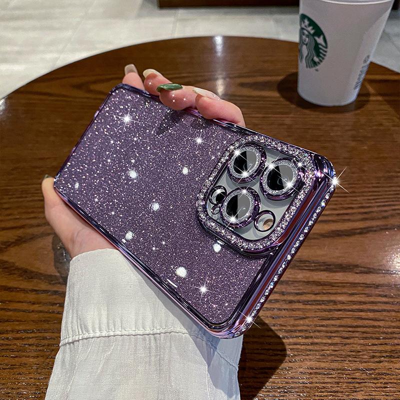 Luxury Plating Bling Glitter Diamond Rhinestone Case For iPhone 16 15 14 Pro Max 13 12 11 X XS 8 Plus Soft Silicone Clear Cover