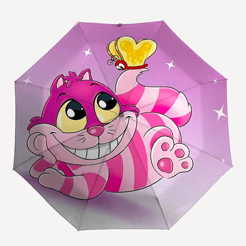 Cheshire-Katze-Themen-Regenschirm mit automatischem Öffnen und Schließen, Helle Farbe, 8-Speichen, Tragbar, Geeignet für Männer und Frauen, Ein Perfektes Geschenk für C