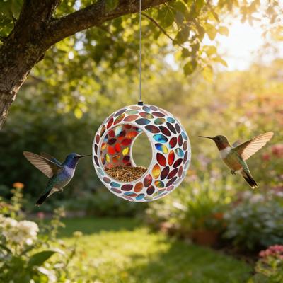Glass Bird Feeder Fly Through Feeder Outside Round Bird Hanging Feeder To Attract Wild Birds