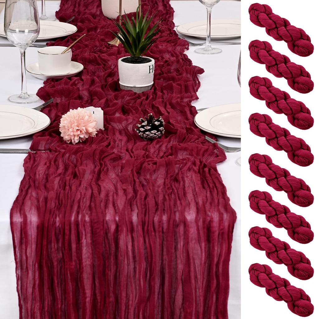 8Pcs Cheesecloth Table Runner, Boho Gauze Cheese Cloth Table Runners for Wedding Party Baby Bridal Shower Banquet Home Decor