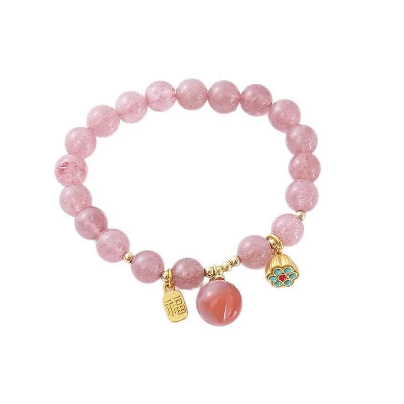 Natural Strawberry Crystal Pearl Bracelet Pendant. Bangles Women Fashion Jewelry Accessories Gift