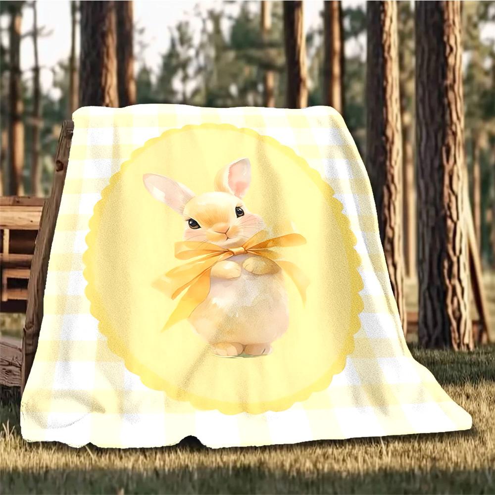 1pc Easter Bunny Outdoor Flannel Blanket , Machine Washable Perfect Gift for Birthday , Holiday Travel Accessory , Durable Material