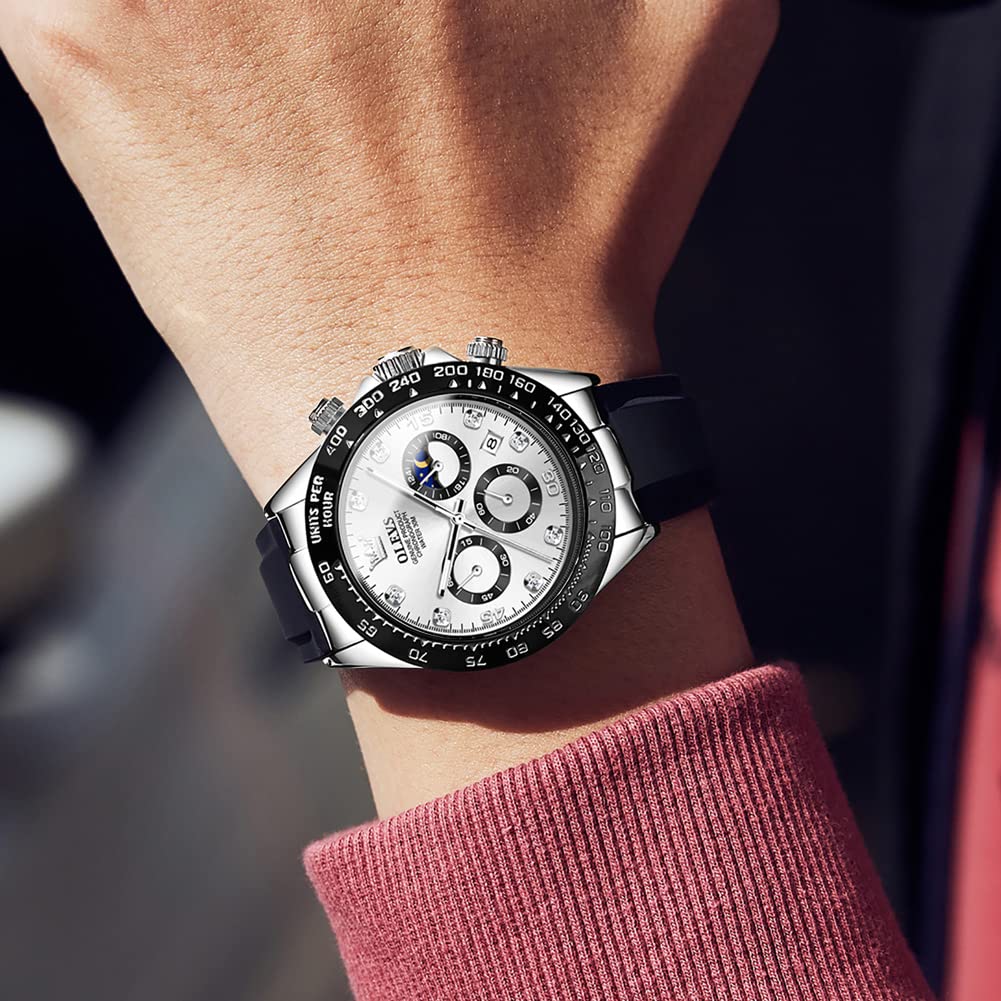 Arm Watch Sports Stopwatch Function Date Waterproof Quartz Stylish Simple Casual Silicone Band Belt Popular Ranking Brand Present Black Men's (White