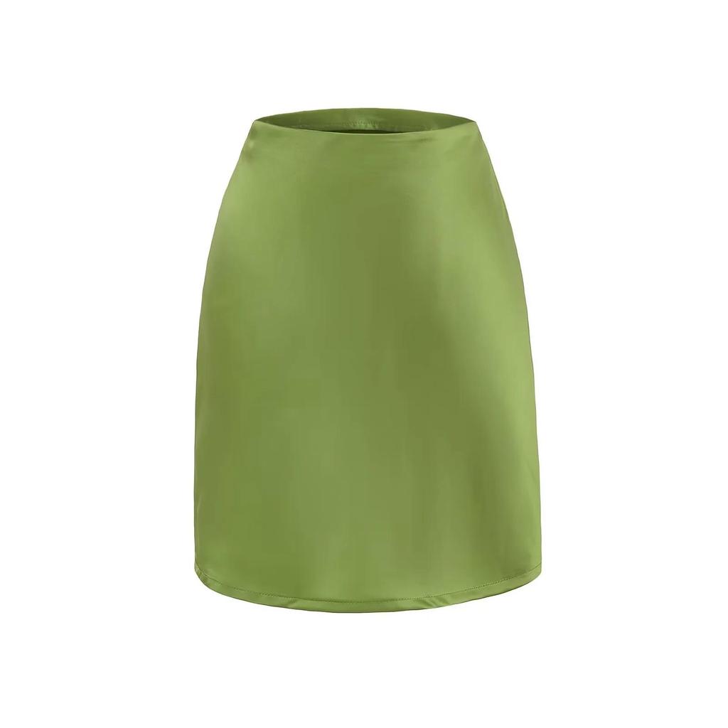 2025 Summer French Retro Satin Acetate A-line Mini Skirt with Side Zipper