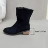 Side Zipper Coarse Heel Suede Martin Boots Women's Medium Heel Large Size Thin Short Naked Boots