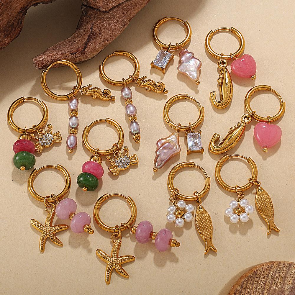 Fashion Multi-Element Diy Earrings Stainless Steel Gold-Plated Light Luxury High-End Earrings Jewelry Women