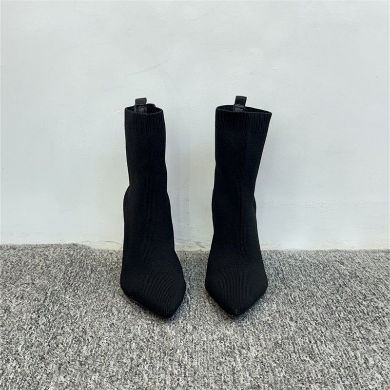 2025 Autumn and Winter New Popular European and American Style Internet Celebrity Thin Boots Super Soft Socks Boots Pointed Thick Heel Huge Thin Sho
