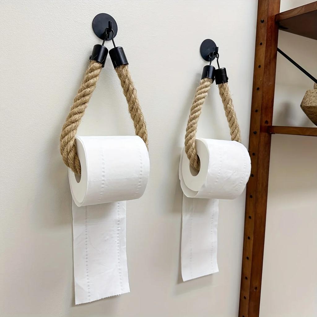 Retro Hemp RopeToilet Roll Paper Holders Punchless Wall Mounted Rack Washroom Decor Tissue Holder Bathroom Storage Accessories