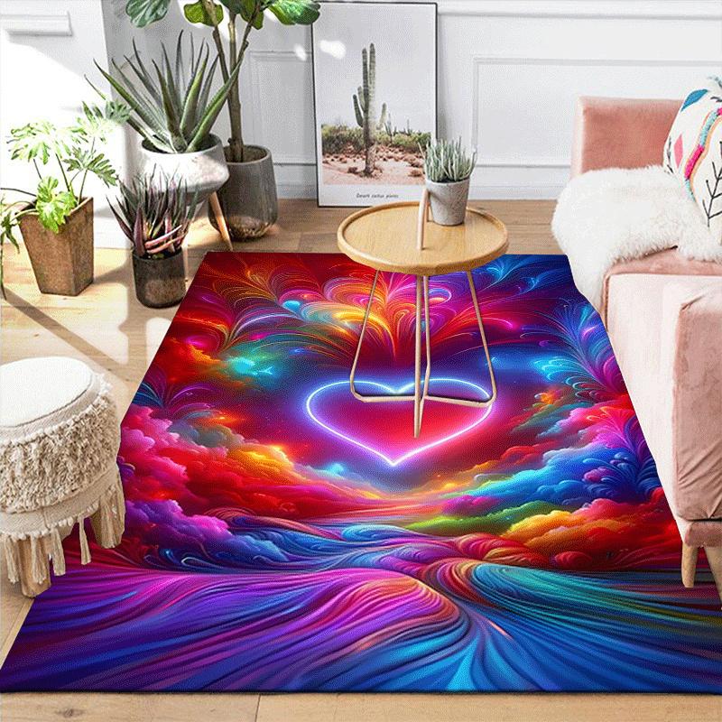 1pc Colorful love Design Indoor Area Rug - Soft, Anti-Slip, and Durable Gaming Room Decor for Bedroom
