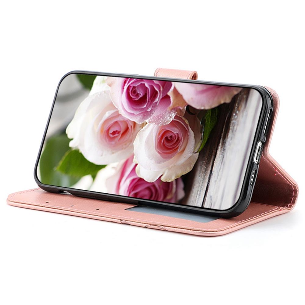 For iPhone 16e Case Wallet Stand Imprinted Rose Butterfly PU Leather Phone Cover