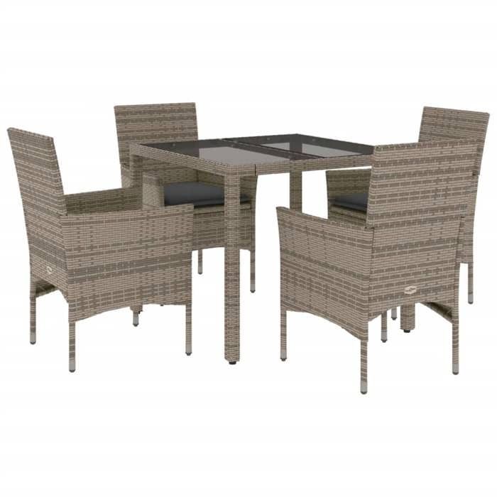 VidaXL Ensemble à manger de jardin et coussins 5 pcs gris rotin verre, ensemble de salle à manger d'extérieur, meuble de 3278556