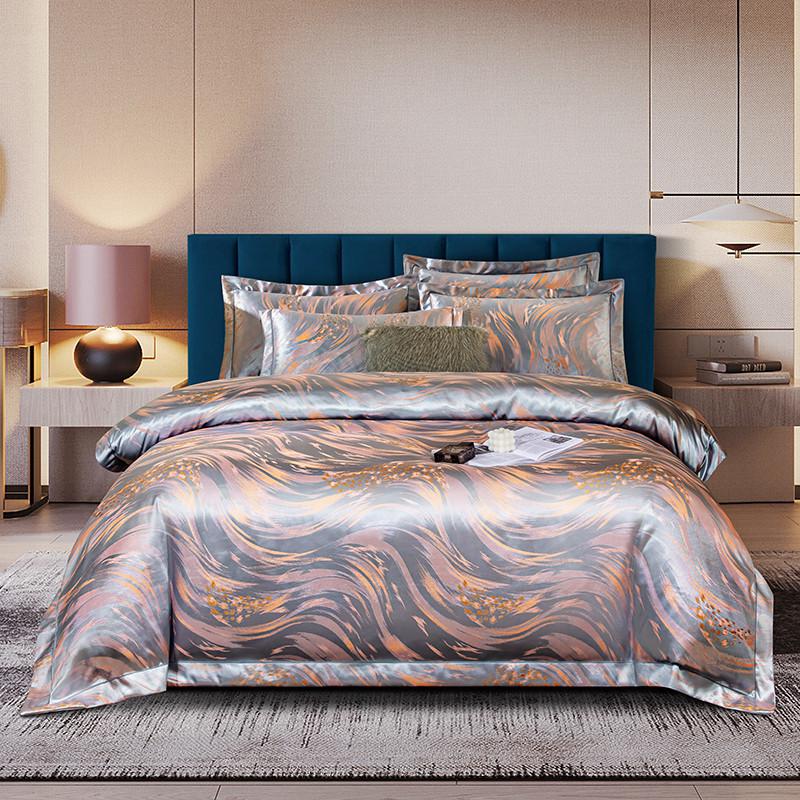 Yarn-Dyed Quality Jacquard Satin Luxury Delicate Silky Texture Bedding Set Double Queen (1Duvet Cover+1Bed Sheet+ 2Pillowcases)