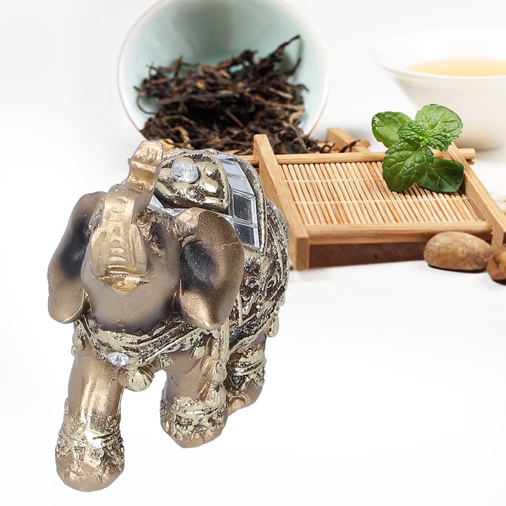 Elephant Statue Figurine Feng Shui Resin Animal Ornament Art Crafts Desktop DecorationGold S