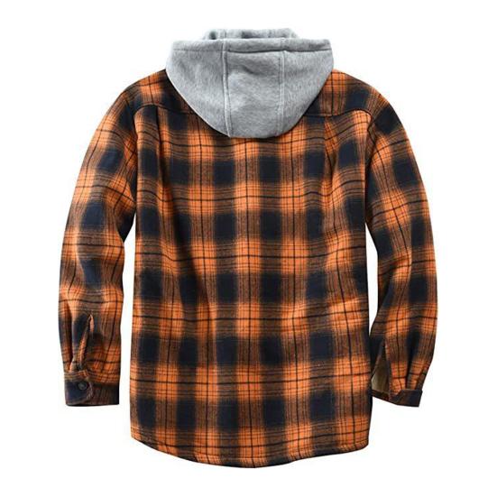 Winter Men Jacket Plaid Buttoned Coldproof Loose Plush Lining Hooded Jacket Outwear