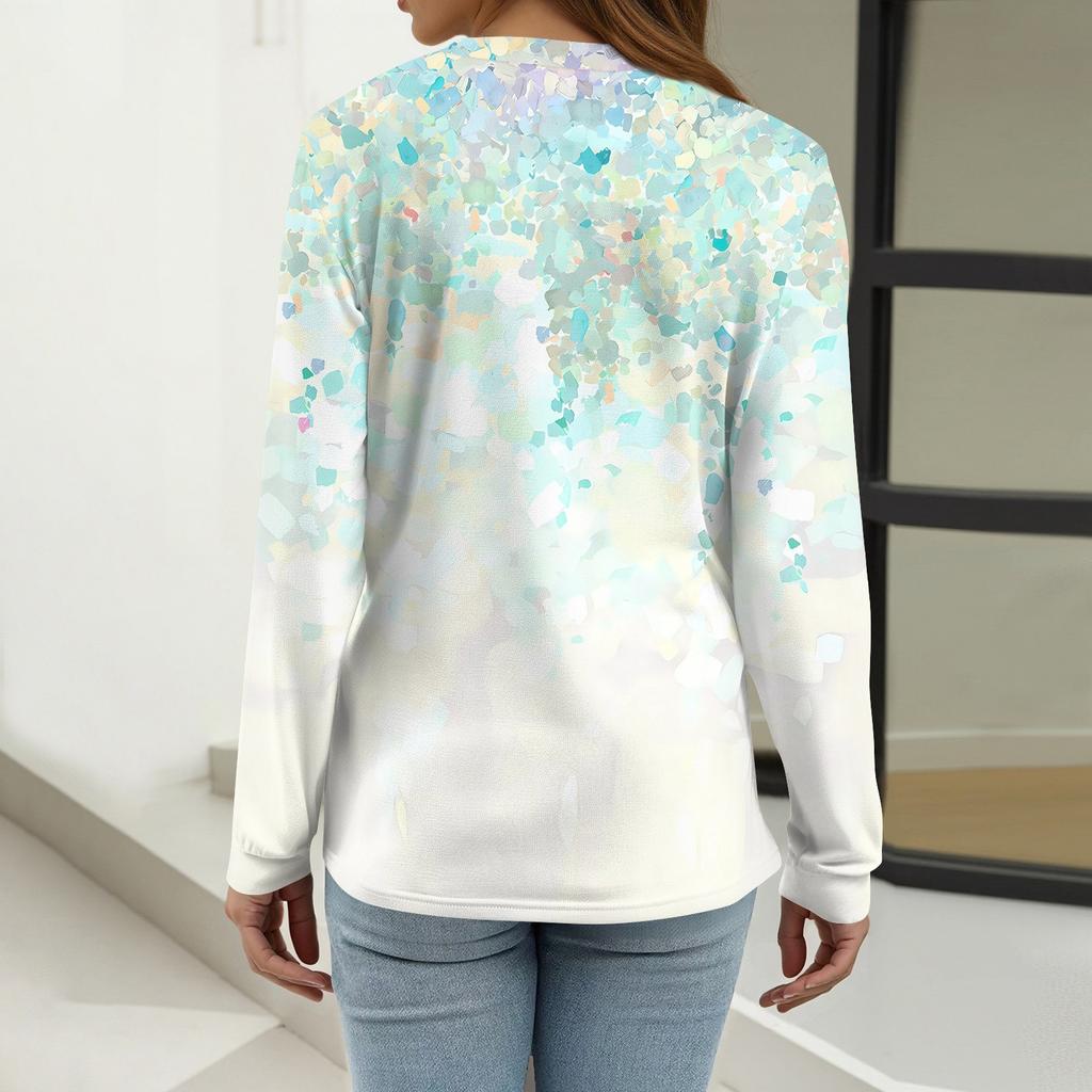 Maglietta da Donna Stampa Bottoni Manica Lunga Quotidiano Weekend Moda Basic Scollo a V Regolare Top