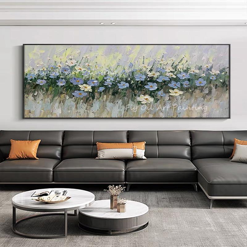 Quadro Moderno Fiori Di Campo Su Tela 102x50 Cm - Decorazione Floreale Per Soggiorno E Camera Da Letto