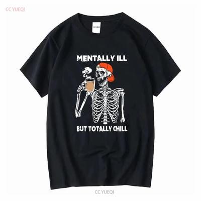 Geistig krank, aber total entspannt Halloween Kostüm Skelett Schweiß T-Shirt Lustig lange oder kurze Ärmel vintage Gewaschen mode