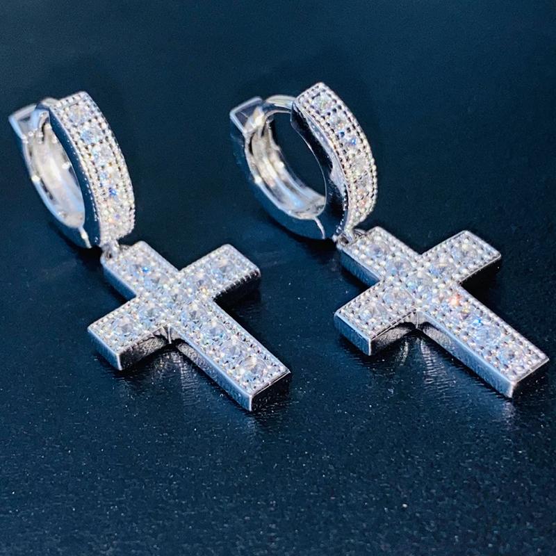 

Huitan Newest Cross Dangle Earrings for Women Bling Bling Crystal CZ Statement Female Earrings Hip Hop Personality Girls Zircon