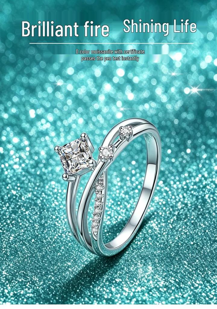 Women's S925 Sterling Silver Princess Cut Moissanite Wedding Ring, 0.4 Carat, D Color, In Stock.
