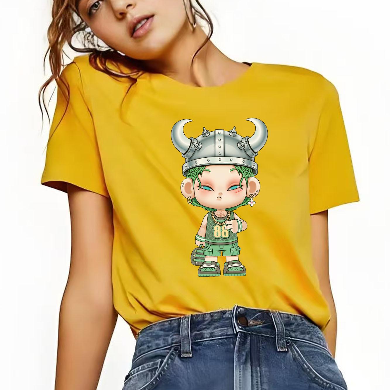 

New trendy cartoon printed Tshirt casual short sleeved suitable for all seasons fashionable and versatile Womens Tshirt 4XL