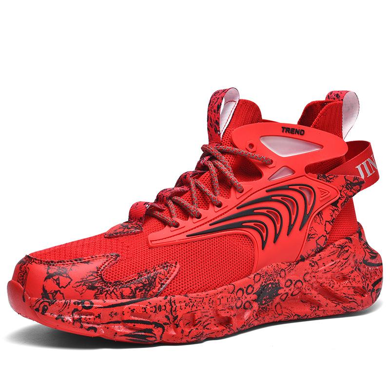 

Men s shoes Four seasons high-top fly-woven mesh sports shoes, youth lightweight thick-soled breathable lace-up large-size casual trendy shoes 46