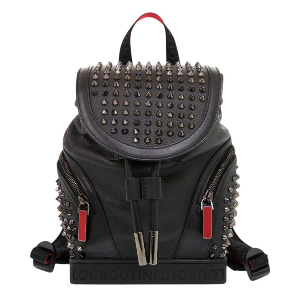 Used AUTHENTIC Christian Louboutin Explorer funk Black Leather Backpack Daypack