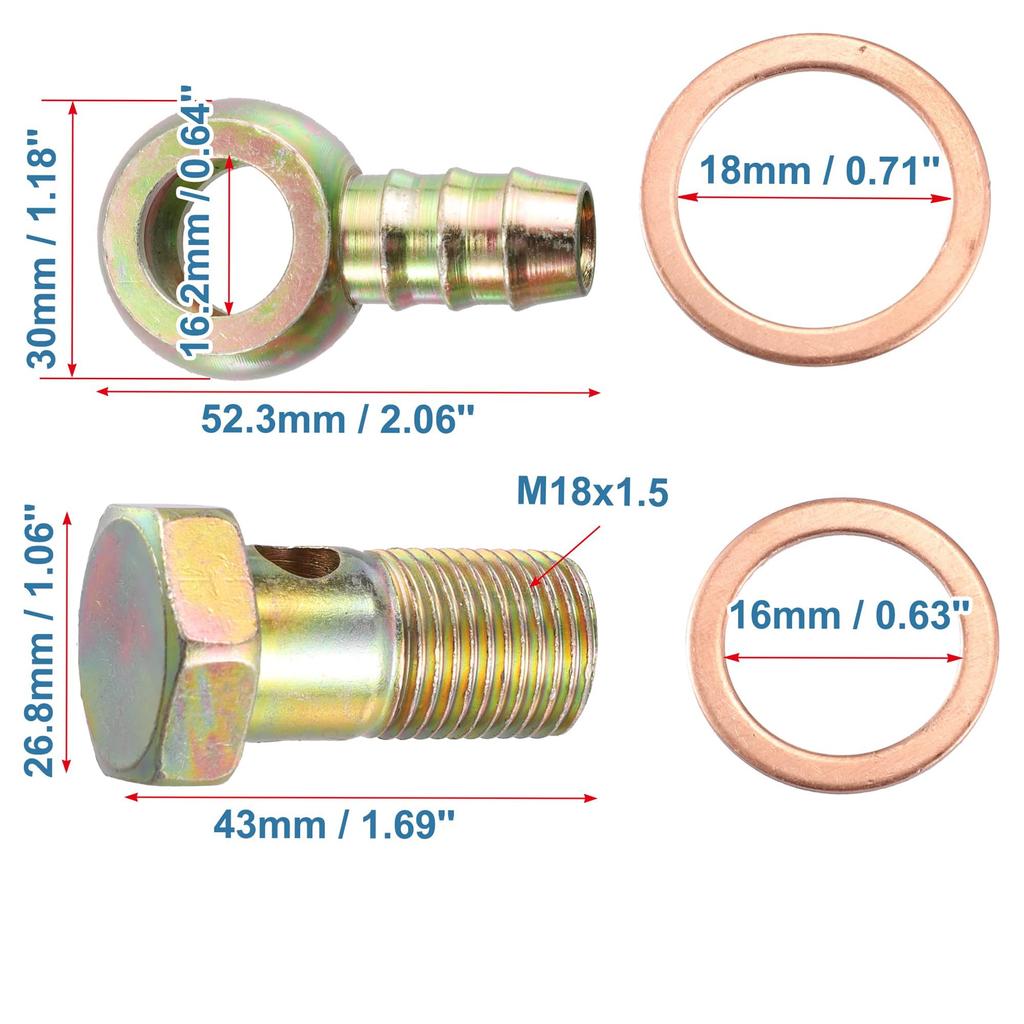 Edinstry Banjo Hose Tool 4pcs 18mm Banjo Hose Barb Bolt Fitting Banjo Bolt Washer Metal 16mm 18mm Car Gasket