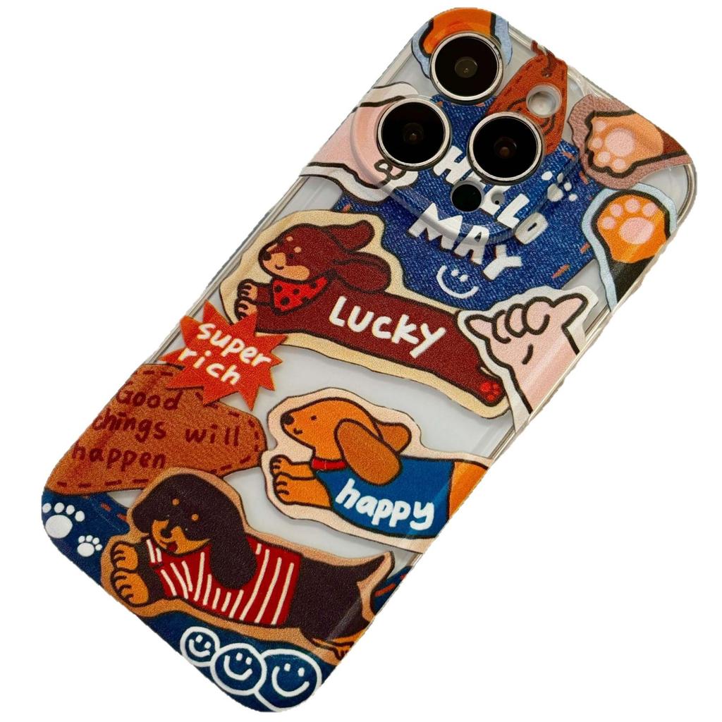 Dachshund Party Applicable Apple 16 Transparent 17Promax Mobile Phone Case IP15 Fine Hole Too Empty Case 14 Cute 13