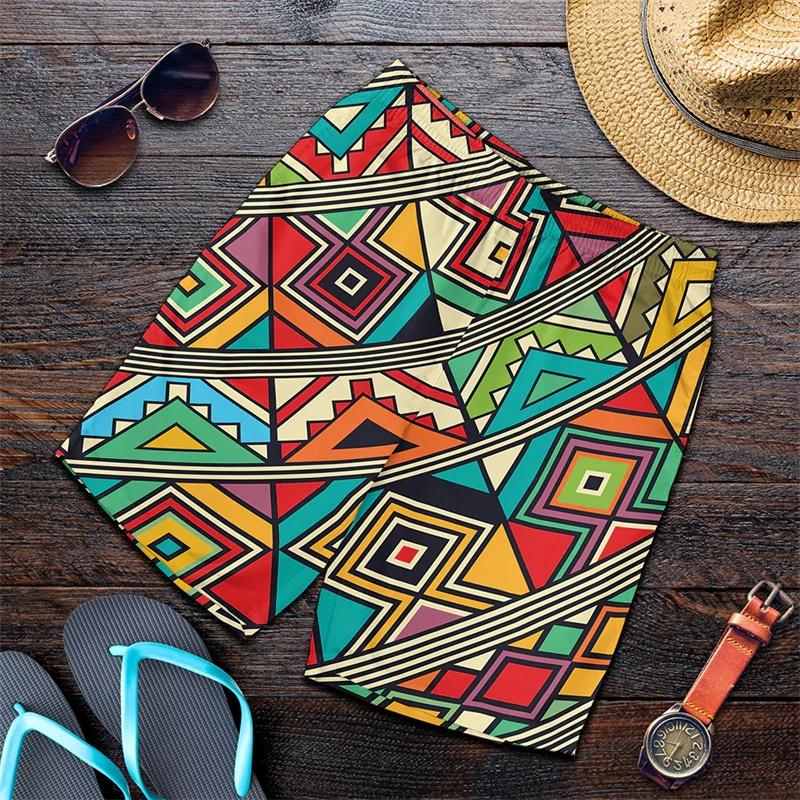 Impressão 3D Listra Étnica Africana Calções Curtos Masculino Feminino Padrão Exquisito Calções de Banho Verão Havaiano Oversized Shorts de Praia