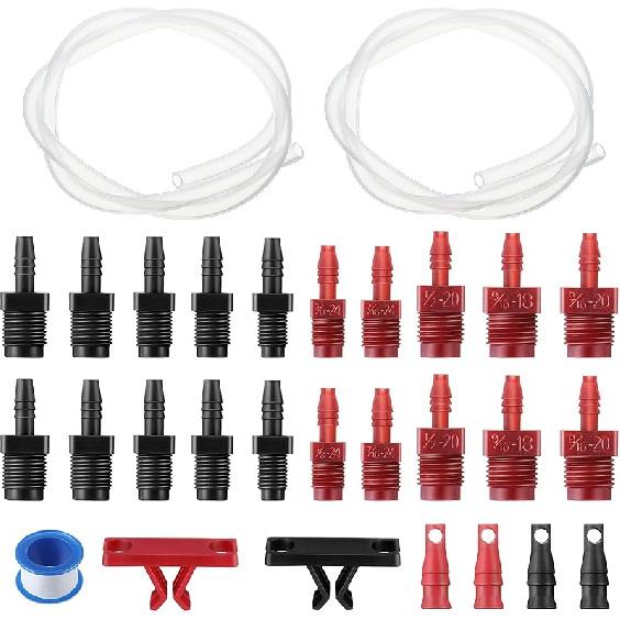 Enhon Master Cylinder Bleeder Kit Complete Brake Bleeder Kit With 22 In Clear Hose, Clip, PTFE Tape, SAE And Metric Fittings Universal Fit(29 Pcs)