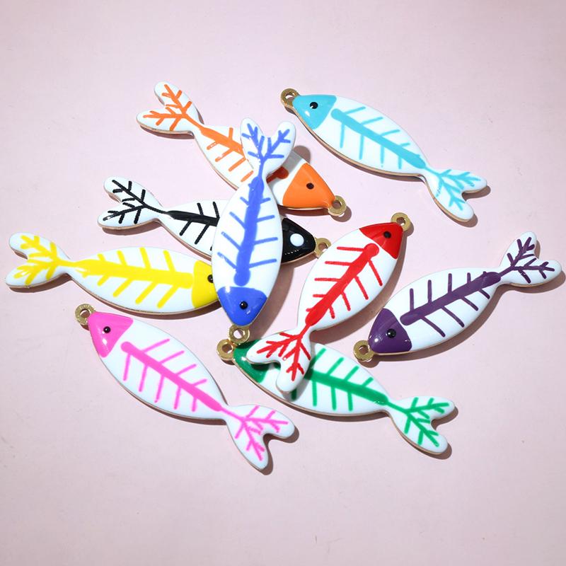 10pcs 40x11mm Stainless Steel Enamel Skeleton Fish Charms Pendant DIY Jewelry Making Accessories Findings for Necklace Earrings