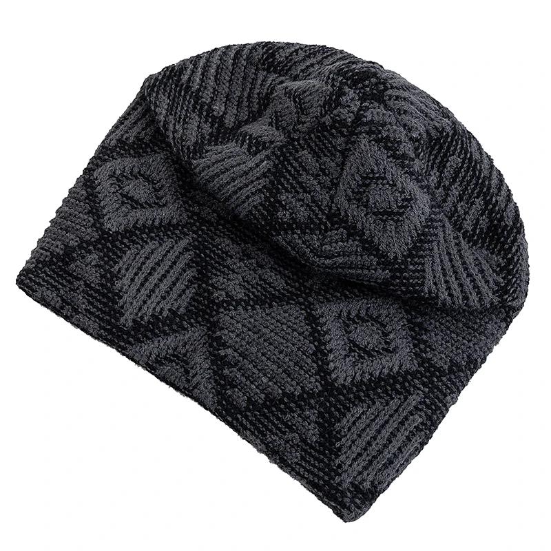 Unisex Fashion Winter Dandy Hats Geometric Figure Style Knitted Hats For Men Women Beanie Cap Outdoor Plush Fur Lining Warm Hat