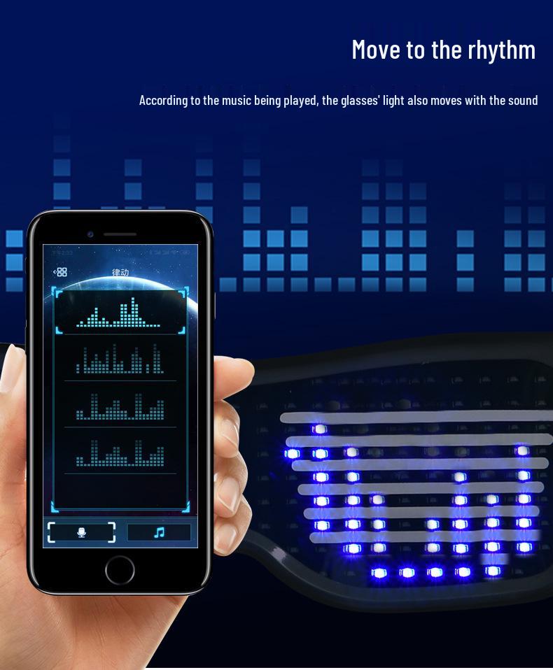 Bluetooth LED Party Szemüveg USB Töltéssel és Applikációvezérléssel