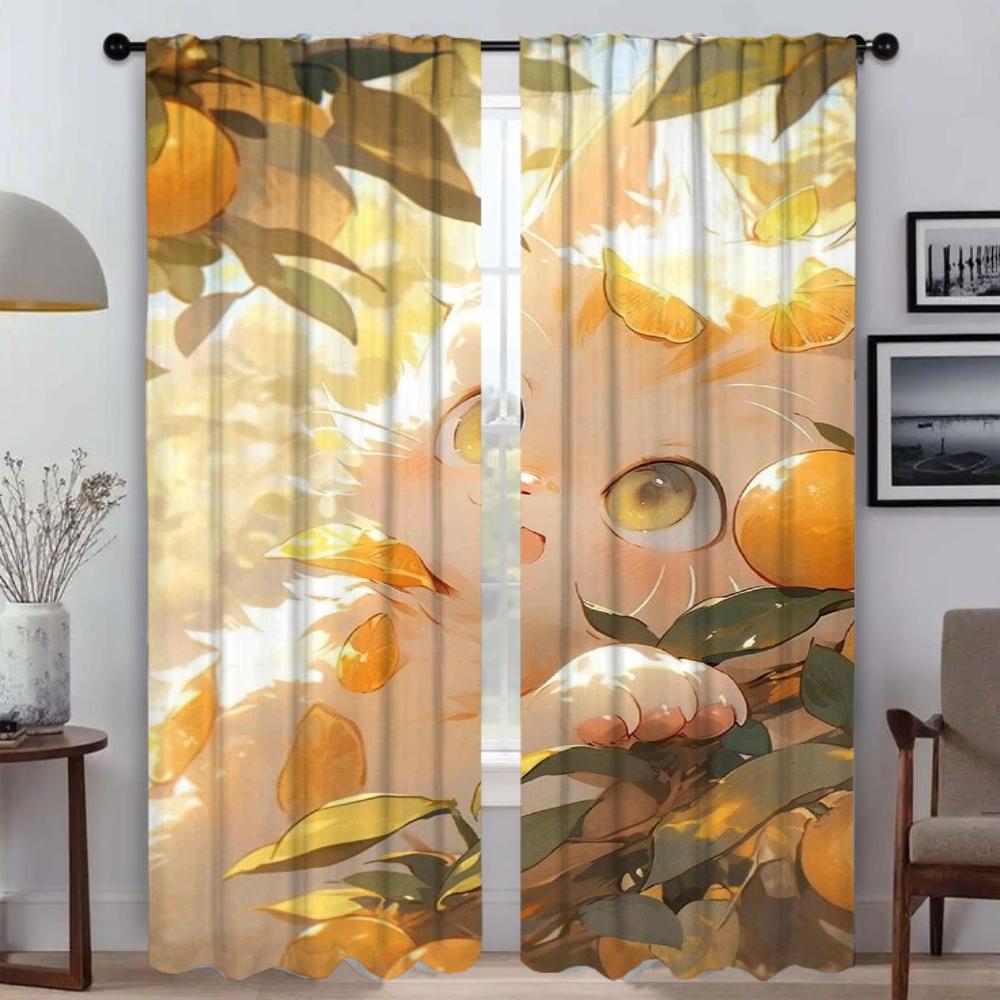 Niedliche Cartoon-Katzenvorhänge für Wohnzimmer Vorhang für Zimmer 2 Paneele Jalousien Halloween Dekoration Raumteiler Heiminnenraumvorhänge