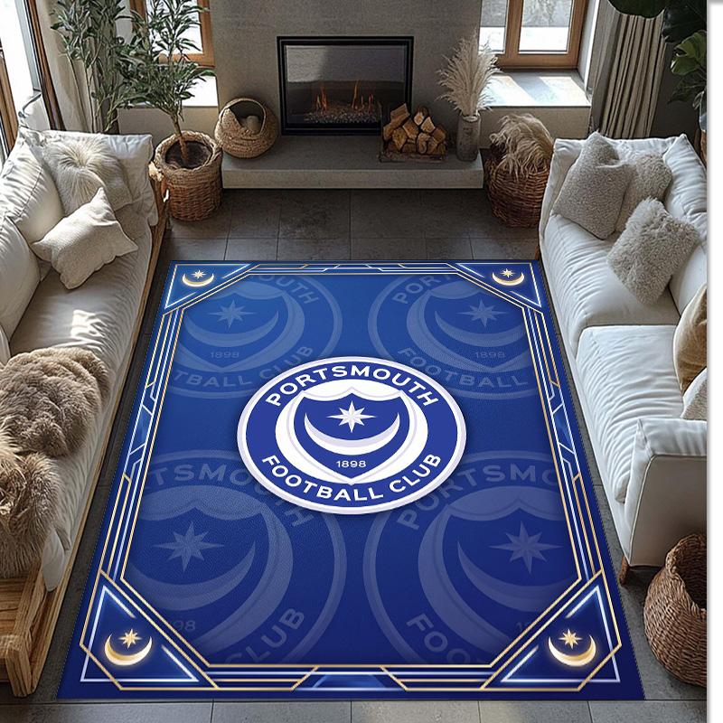 Tappeto Morbido Area Rug con Motivo Calcio Portsmouth FC Antiscivolo Tappeto per Pavimento Interno Tappetino Decorazione Sportiva per Camera da Letto