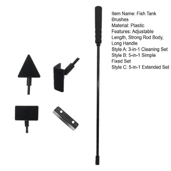 1 Set Fish Tank Brushes 120-Degree Adjustment Adjustable Length Strong Rod Body