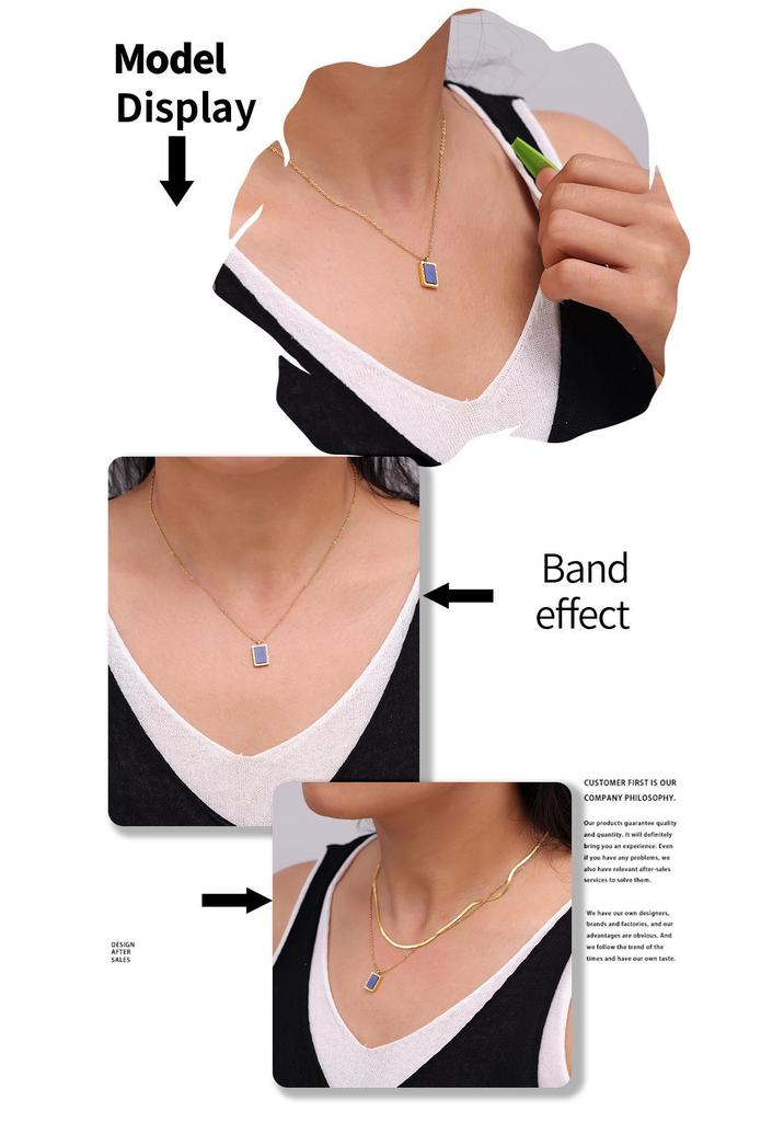 18K Goldplattierte Blaue Lapislazuli Quadratische Anhänger Halskette – Französischer Retro Layering Stil