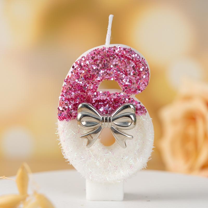 Silver Bow Digital Candle Princess Atmosphere Birthday Party Cake Decoration Candle Plug-in