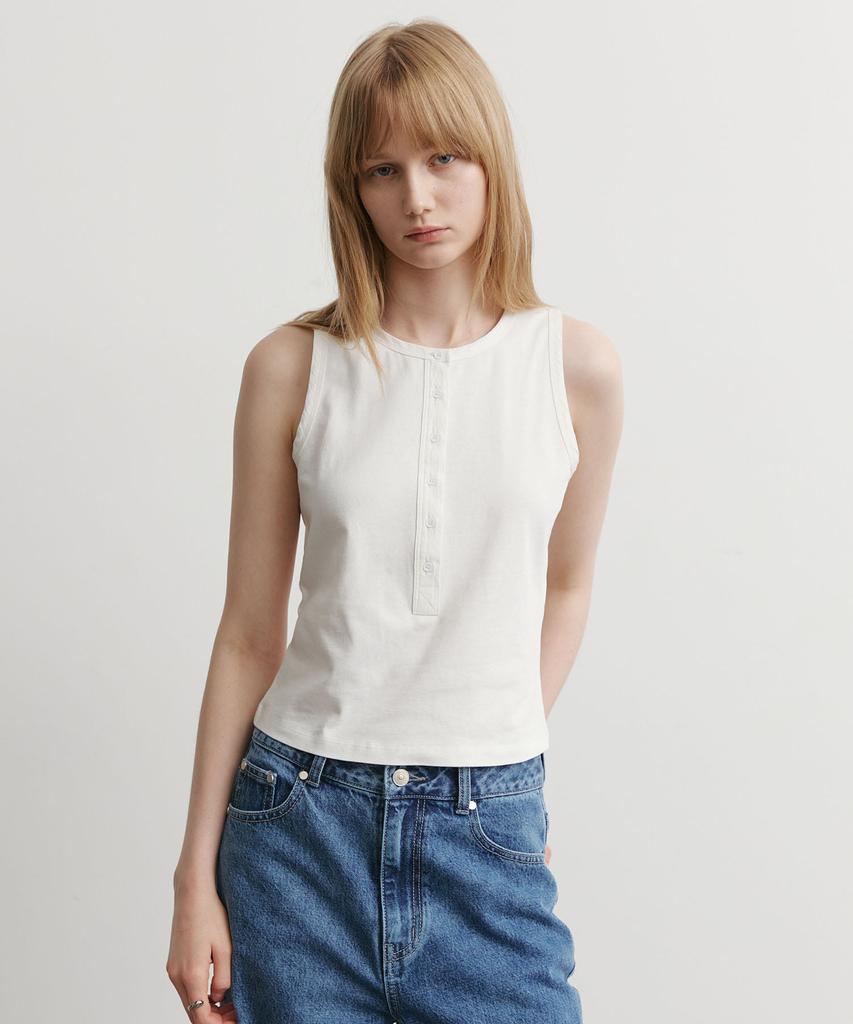 ARTID Ringer Henley Neck Sleeveless_White