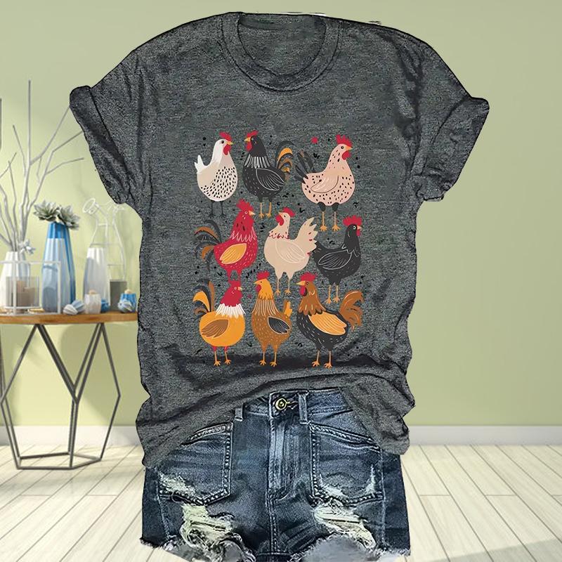 Women Summer T Shirt  Print Adorable Animal Graffiti Short Sleeve Tees Casual   Printed  Tops