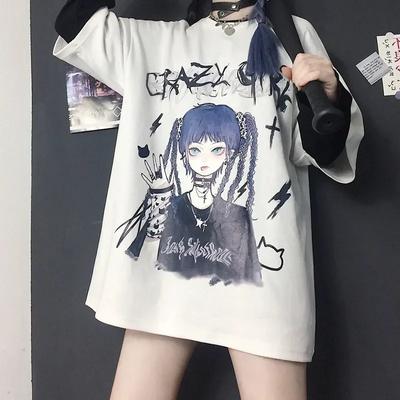 Frauen T-shirt Harajuku Goth Weibliche T Ästhetischen Lose Punk Dark Grunge Damen Gothic Top T-shirts Kleidung Y2k Streetwear