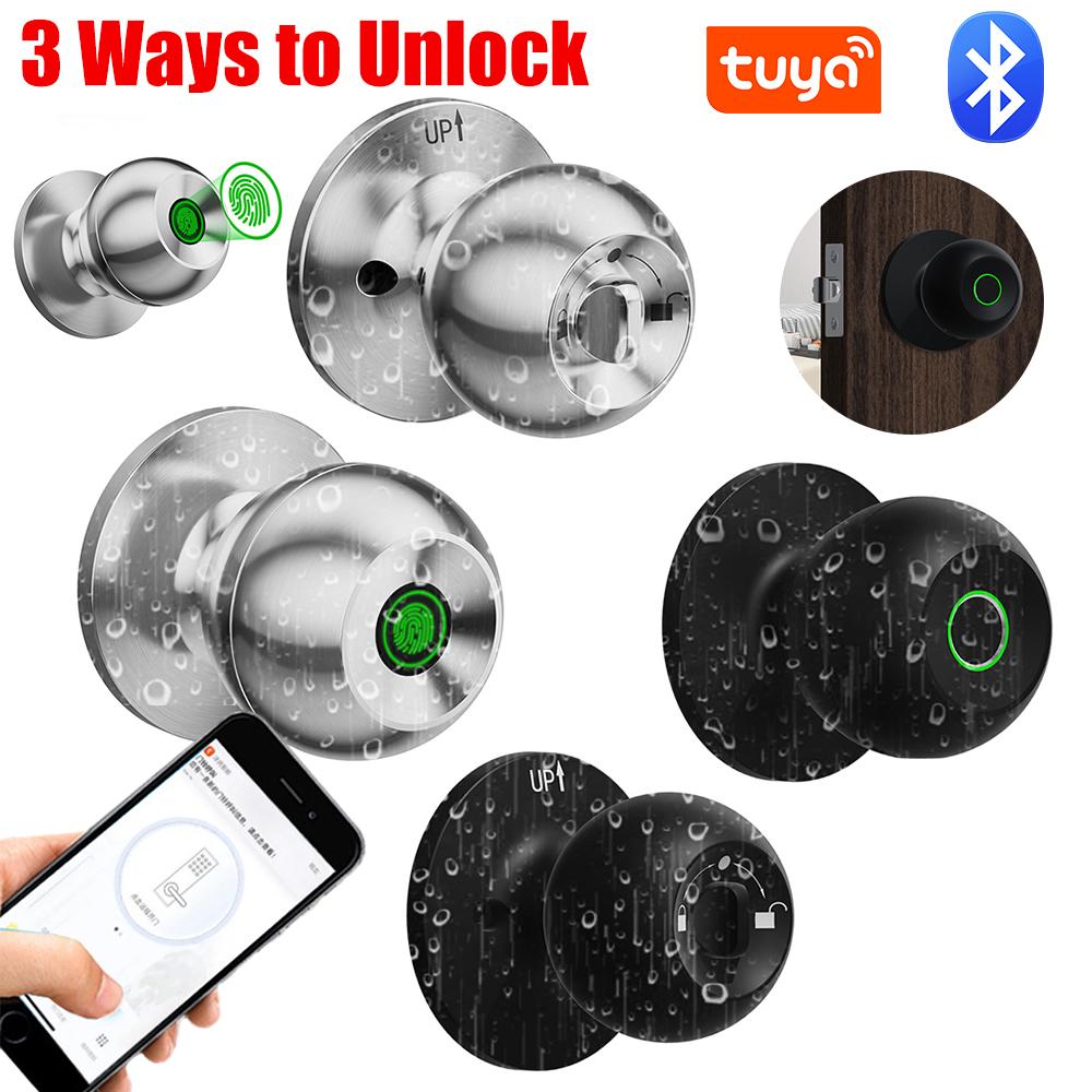 Tuya Bluetooth-compatible Smart Door Lock Waterproof Fingerprint Electronic Lock Knob APP/Key/Fingerprint 3 Ways to Unlock