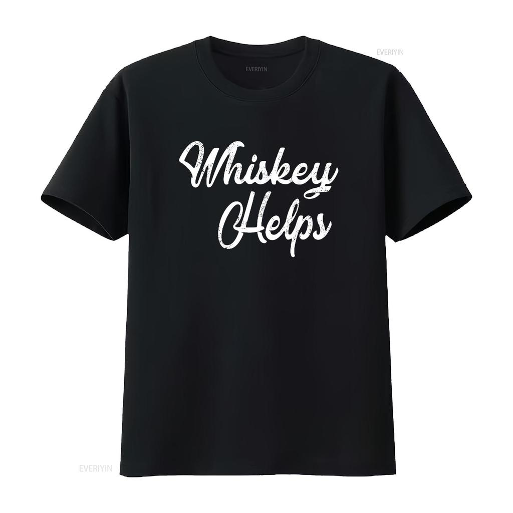 Whiskey Helps T Shirt Distressed Funny Bar Black Large vintage Washed Top For Everyday Wear Soft Versatile Slightly Unisex